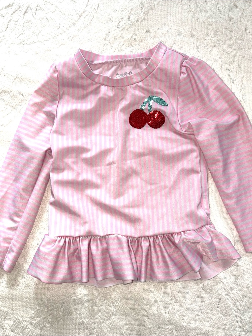 Cat & Jack Pink Striped Girls' Top with Shimmer Logo